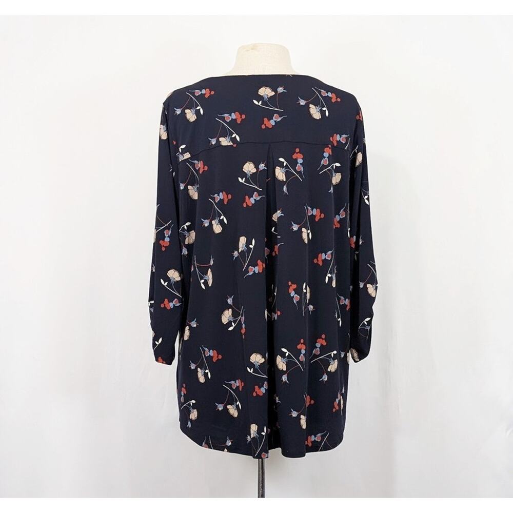 Beacon Stitch Fix Top Navy Blue Floral Print Blouse Women's Size 1X - Picture 4 of 7